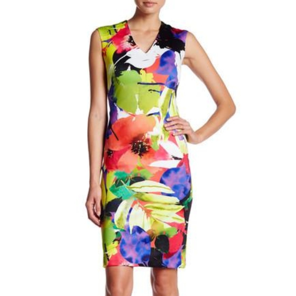 Donna Ricco V-Neck Cap Sleeve Sheath Dress